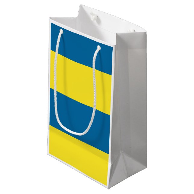 Stripes | Blue & Yellow | Customizable Small Gift Bag (Front Angled)