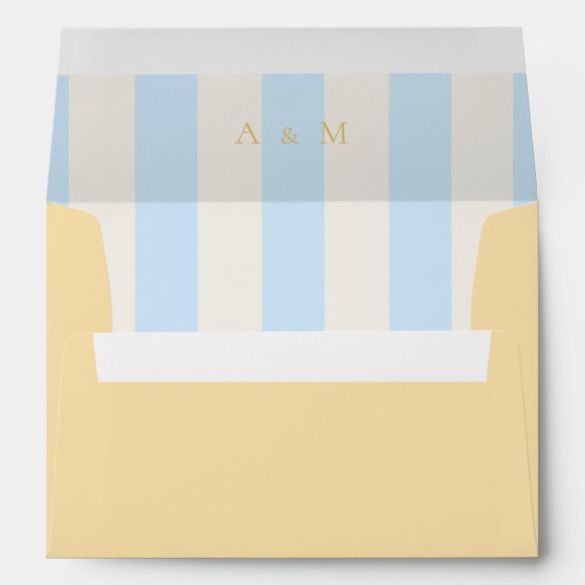 Stripes Blue & Yellow Monogram Wedding Envelope (Back (Bottom))