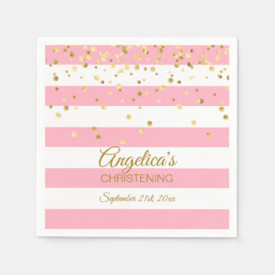 Stripes Blush Pink Rose Gold CHRISTENING BAPTISM N Napkins