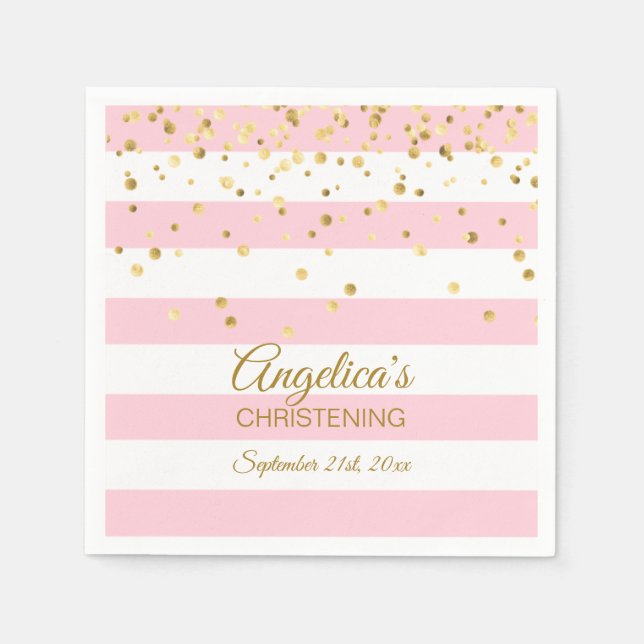 Stripes Blush Pink Rose Gold CHRISTENING BAPTISM Napkins (Front)