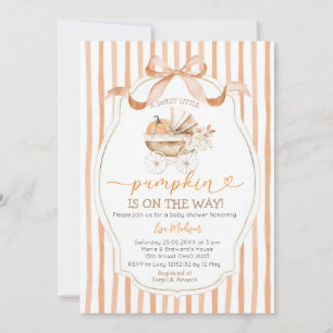 Stripes Bow Sweet Little Pumpkin Baby Shower Invitation