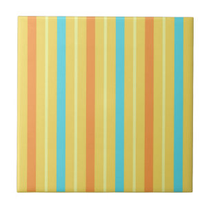Stripes Bright Orange Blue Yellow Ceramic Tile