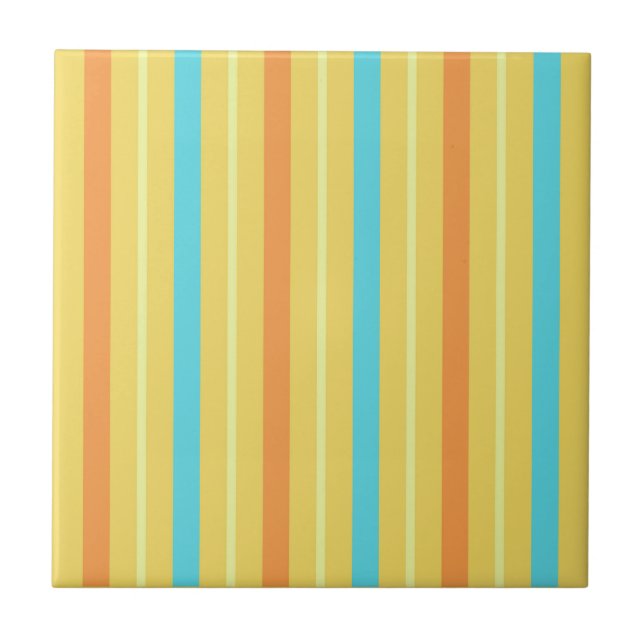 Stripes Bright Orange Blue Yellow Ceramic Tile (Front)