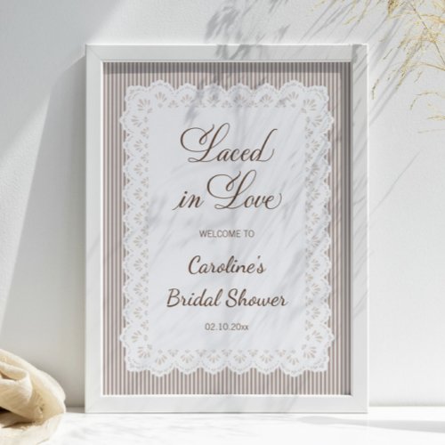 Stripes Brown Laced in Love Bridal Shower Welcome Poster