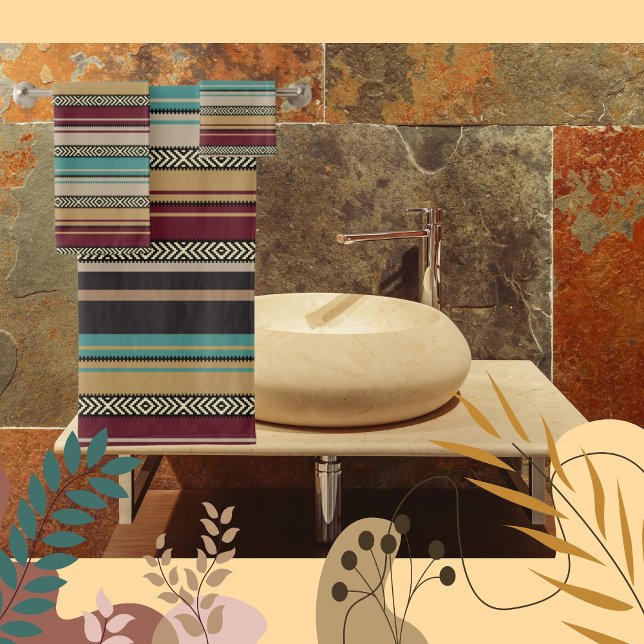 Stripes Brown, Rust, Gold, Aqua  Bath Towel Set (Creator Uploaded)