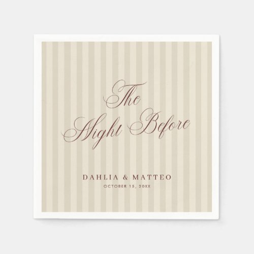 Stripes Burgundy The Night Before Rehearsal Dinner Napkins