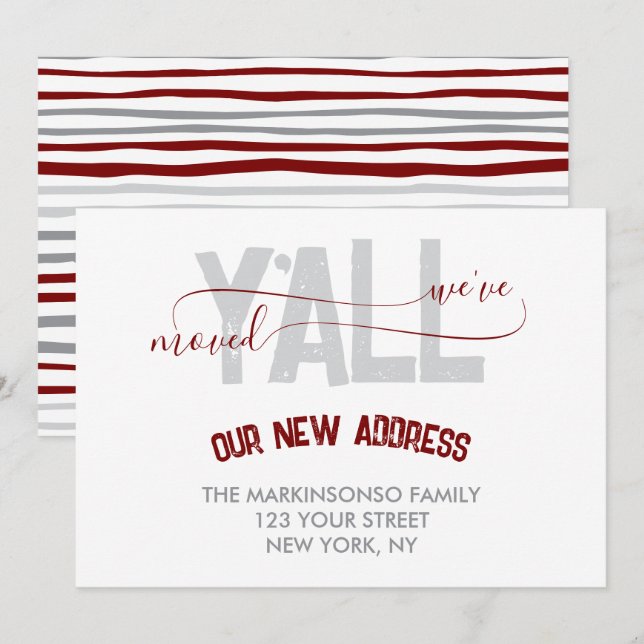 Stripes Burgundy We Moved Moving Announcement (Front/Back)
