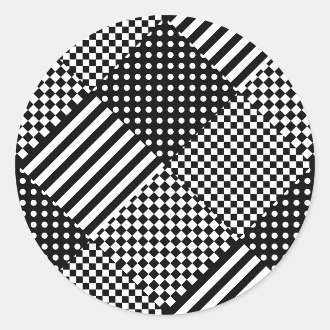 Stripes Check Harlequin Polka Dots Mixed Design Classic Round Sticker (Front)