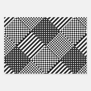 Stripes Check Harlequin Polka Dots Mixed Design Wrapping Paper Sheets