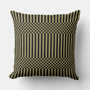 Stripes&Checker Black and Brown Throw Pillow