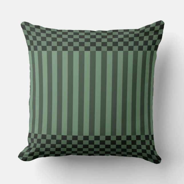 Stripes & Checker In Shades Of Grey Throw Pillow (Front)