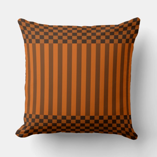 Stripes&Checker Shades Of Orange Throw Pillow (Front)
