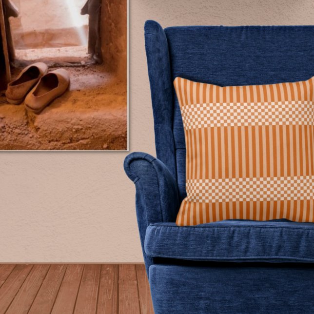 Stripes&Checker Shades Of Orange Throw Pillow (Creator Uploaded)