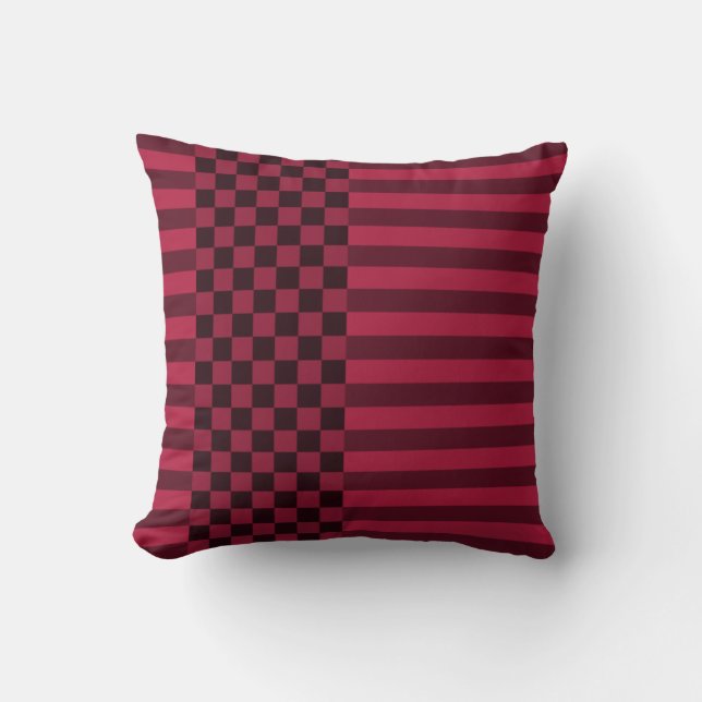Stripes&Checker Shades Of Red Throw Pillow (Front)