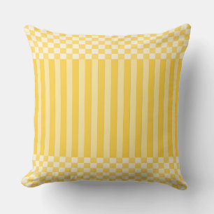 Stripes&Checker Shades Of Yellow Throw Pillow