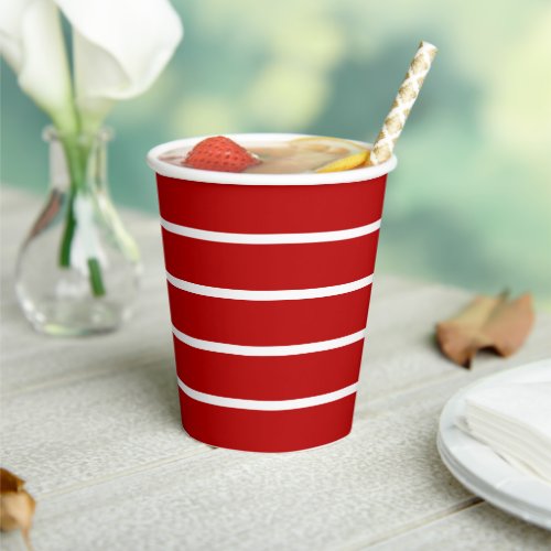 Stripes cherry red crimson white pattern paper cups