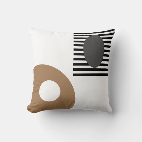 Stripes Circles Ovals Golden Brown Black Grey Throw Pillow
