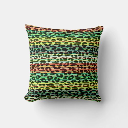 Stripes colorful pattern leopard fur abstract throw pillow