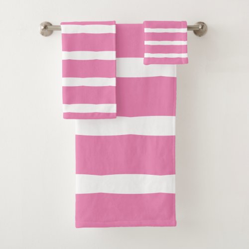 Stripes Curved Patterns Pink White Modern Girly Bath Towel Set