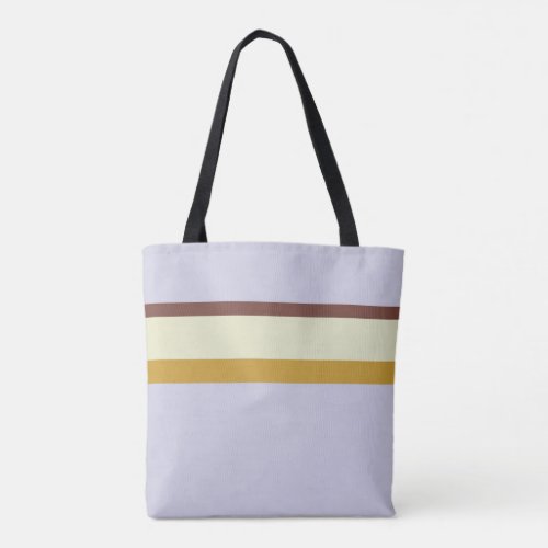 Stripes design natural brown green ochre on lilac tote bag