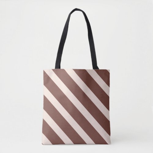 Stripes design natural chocolate brown pale pink tote bag