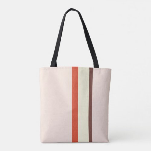 Stripes design natural pink red cream brown tote bag