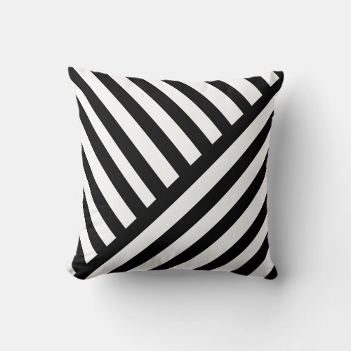 Stripes Diagonal Black on White Throw Pillow