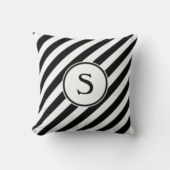 Stripes Diagonal Nautical Monogram Black And White Throw Pillow by shotwellphoto at Zazzle
