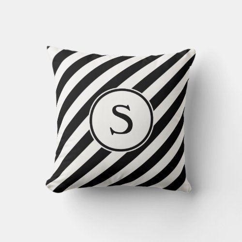 Stripes diagonal nautical monogram black and white throw pillow