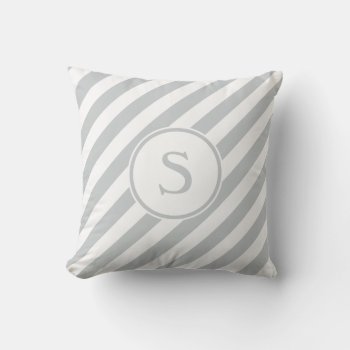 Stripes Diagonal Nautical Monogram Pale Gray White Throw Pillow by shotwellphoto at Zazzle