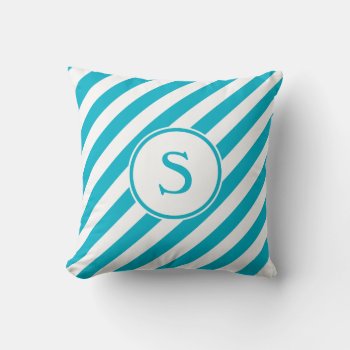 Stripes Diagonal Nautical Monogram Turquoise White Throw Pillow by shotwellphoto at Zazzle