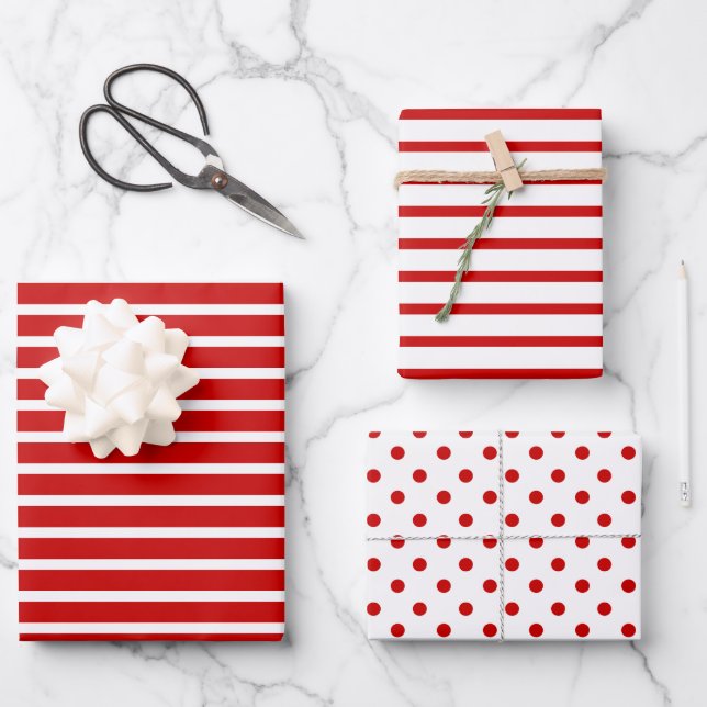 Stripes & Dots Christmas Wrapping Paper Sheets (Front)