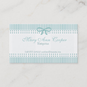 Stripes Dots Cute Babysitter Delicate Blue Bow Business Card