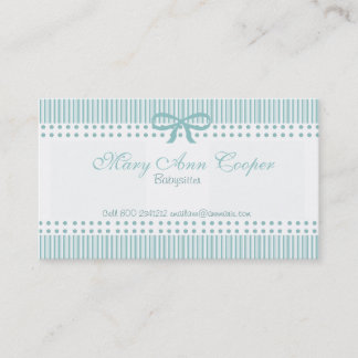 Stripes Dots Cute Babysitter Delicate Blue Bow Business Card
