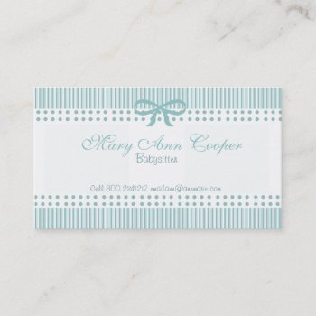 Stripes Dots Cute Babysitter Delicate Blue Bow Business Card by happytwitt at Zazzle