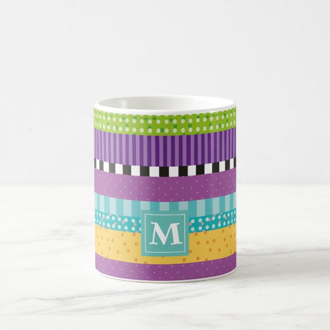 Stripes Dots Pattern Monogram Coffee Mug (Center)