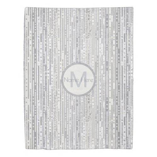 Stripes Dots Silver White Dorm Room Monogram Duvet Cover