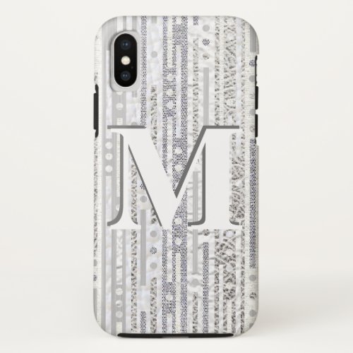 Stripes Dots Silver White ifonX Cool Monogram iPhone X Case