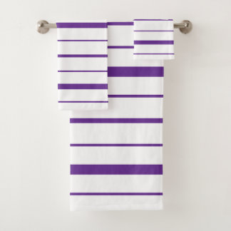 Stripes Eggplant Purple on White Bathroom Bath Towel Set