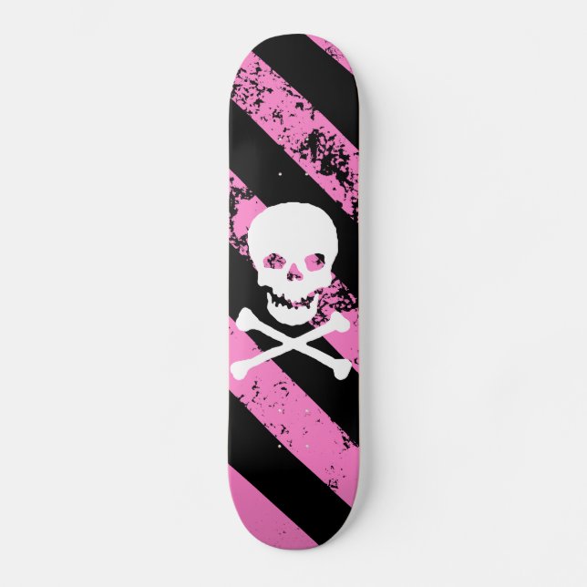 Stripes EMO cracked skull and bones Skateboard (Front)
