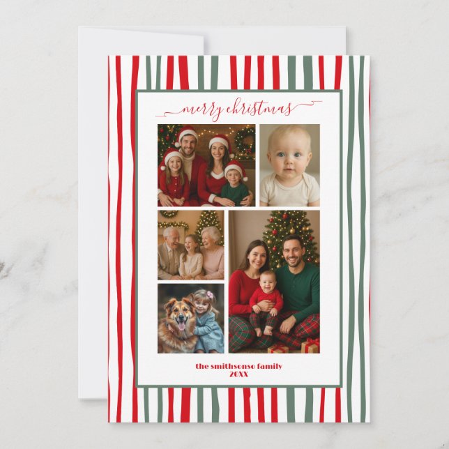 Stripes family Photo merry Christmas Holiday Card (Front)