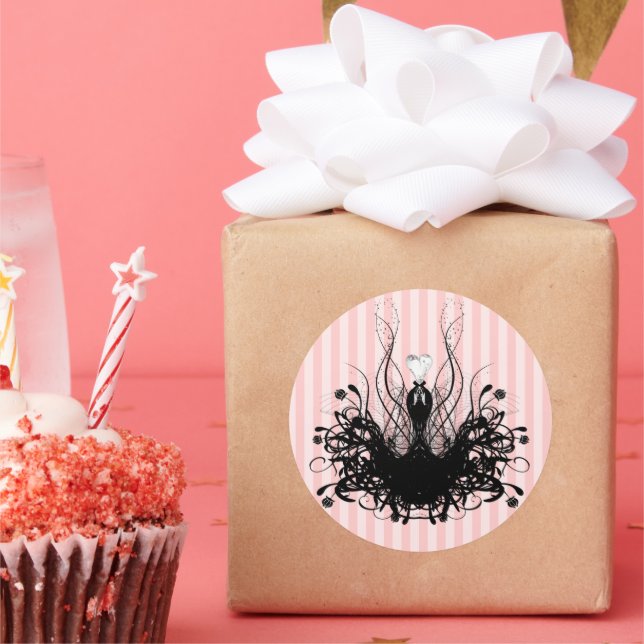 Stripes Fashion Diva Swirled Classic Round Sticker (Party)