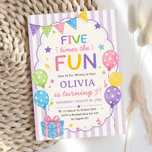 Stripes Five Times The Fun Colorful Birthday Invitation