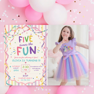 Stripes Five Times The Fun Colorful Birthday Invitation