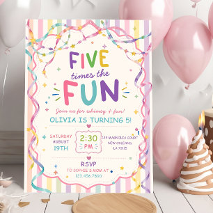 Stripes Five Times The Fun Colorful Birthday Invitation
