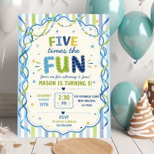 Stripes Five Times The Fun Colorful Birthday Invitation