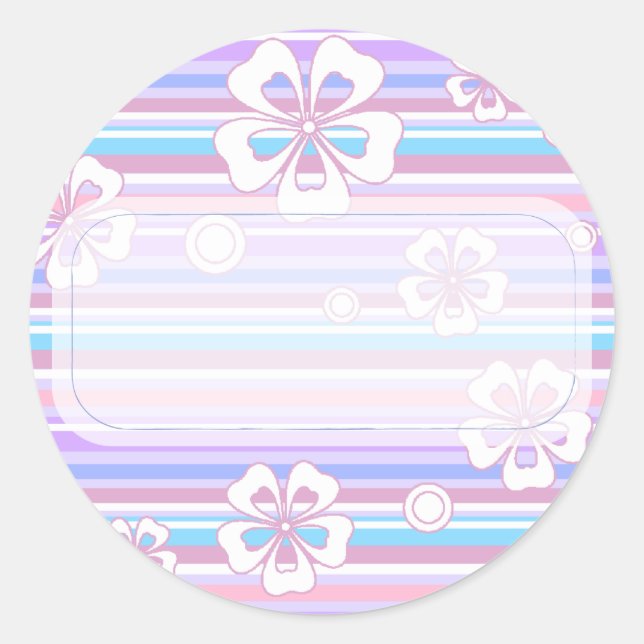 Stripes & Flowers Classic Round Sticker (Front)
