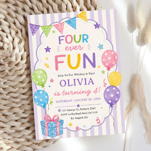 Stripes Four Ever Fun Colorful Birthday Invitation