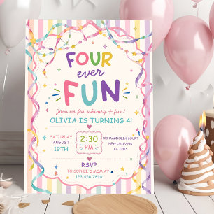 Stripes Four Ever Fun Colorful Birthday Invitation