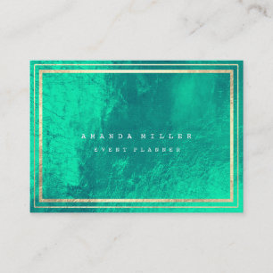 Stripes Framed Emerald Green Gold Metallic Glass Business Card